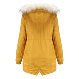 Women Cotton-Padded Clothes Fleece Mid-Length Detachable Hat Fur Collar Winter Warm Fleece Overcoat Woman Plus Size