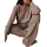 Women Clothing Autumn Long Sleeve Loose Hooded Casual Suit Plus Size