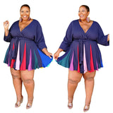 Plus Size Printed V-neck Sexy Woven Large Swing Skirt with Belt  Women Dress