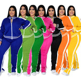 Plus Size Plus Size Fall Winter Long-Sleeved Trousers Solid Color Characteristic Casual Sports Women Suit