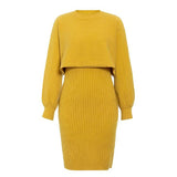 Knitted Dress Two Piece Set Autumn Winter Solid Color Pullover Sweater Women
