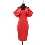 Sexy Spaghetti-Strap Ruffle Elegant Slim High Waist Slimming Sheath plus Size Dress Women Dress