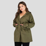 Plus Size Women Mid-Length Waist Slimming Army Green Anorak Women Long-Sleeved Coat