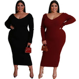 Plus Size Woman  Women  Dress V-neck Sunken Stripe Maxi Dress