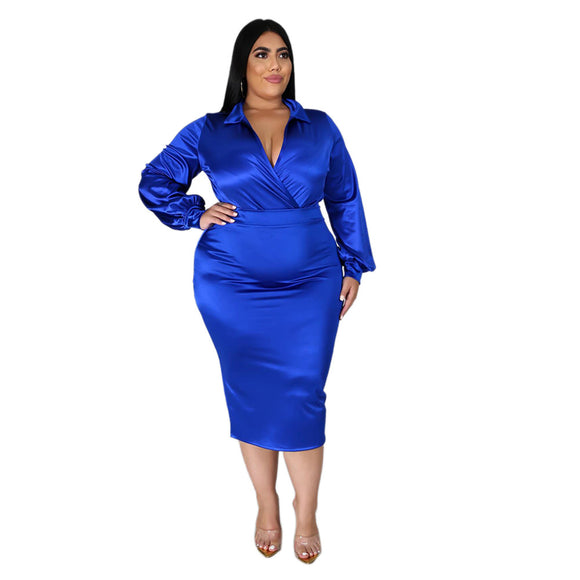 Plus Size Solid Color Fashion Casual Women Collared Lady Casual Suit Nightclub Outfit