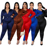 Plus Size Plus Size Polo Collar Solid Color Women Slim Fit Sexy Casual Suit
