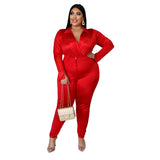 Plus Size Plus Size Polo Collar Solid Color Women Slim Fit Sexy Casual Suit