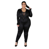 Plus Size Plus Size Polo Collar Solid Color Women Slim Fit Sexy Casual Suit