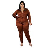 Plus Size Plus Size Polo Collar Solid Color Women Slim Fit Sexy Casual Suit
