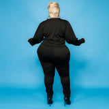Plus Size Knitted Sweater Fall Winter Casual Two-Piece Suit  Women Suit