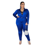 Plus Size Plus Size Polo Collar Solid Color Women Slim Fit Sexy Casual Suit