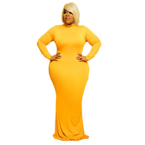 Plus Size Plus Size Fall Winter  Solid Color Turtleneck Cotton Womens Long Sleeve round Neck Mop Dress
