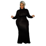 Plus Size Plus Size Fall Winter  Solid Color Turtleneck Cotton Womens Long Sleeve round Neck Mop Dress