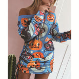 Contrast printing irregular long sleevedress