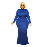 Plus Size Plus Size Fall Winter  Solid Color Turtleneck Cotton Womens Long Sleeve round Neck Mop Dress