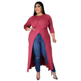 Plus Size Women Solid Color Sexy Hollow Out Cutout Split Dress Top