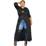 Plus Size Women Solid Color Sexy Hollow Out Cutout Split Dress Top