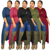 Plus Size Women Solid Color Sexy Hollow Out Cutout Split Dress Top