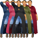 Plus Size Women Solid Color Sexy Hollow Out Cutout Split Dress Top