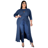 Plus Size Women Solid Color Sexy Hollow Out Cutout Split Dress Top
