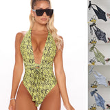 Plus Size One-piece Swimsuit Sexy Print Swimsuit Women Solid Color Swimsuit