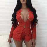 Women Clothing Lace Lace Long-Sleeved Blouse Pants Nightclub