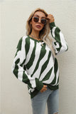 Winter Striped Personality Knitted Pullover Sweater Plus Size Women Round Neck Sweater