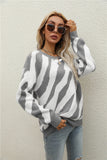 Winter Striped Personality Knitted Pullover Sweater Plus Size Women Round Neck Sweater