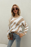 Winter Striped Personality Knitted Pullover Sweater Plus Size Women Round Neck Sweater