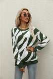 Winter Striped Personality Knitted Pullover Sweater Plus Size Women Round Neck Sweater
