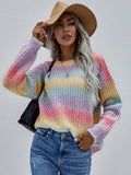 Autumn Winter Pullover Striped Bai Yuan Collar Knitwear Loose Plus Size Rainbow Sweater for Women