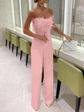 Spring Summer Feather Tube Top Sexy Jumpsuit