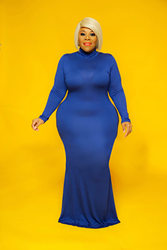 Plus Size Plus Size Fall Winter  Solid Color Turtleneck Cotton Womens Long Sleeve round Neck Mop Dress