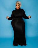 Plus Size Plus Size Fall Winter  Solid Color Turtleneck Cotton Womens Long Sleeve round Neck Mop Dress