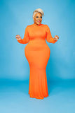 Plus Size Plus Size Fall Winter  Solid Color Turtleneck Cotton Womens Long Sleeve round Neck Mop Dress