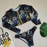Plus Size Bikini Long Sleeve Zipper Swimsuit  Colorful Sexy  Swimsuit