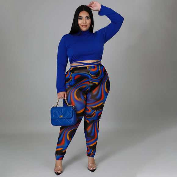 Plus Size Sexy Two-Piece Suit  Stitching Contrast Color Bandage See-through Set Women Clothing