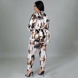 Plus Size Glossy Shirt Long Sleeve Digital Printed Pants Suit Two-Piece Set