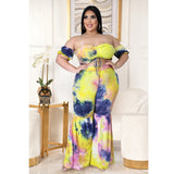 Plus Size Plus Size Women Sexy Print Pleating Bandage Bell-Bottom Pants Suit