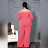 Plus Size Solid Color off-Shoulder Strap Wide-Leg Jumpsuit Women