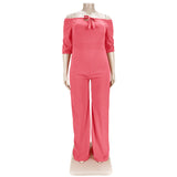 Plus Size Solid Color off-Shoulder Strap Wide-Leg Jumpsuit Women