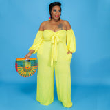 Plus Size Sexy Tube Top Solid Color Jumpsuit Wide Leg Pants