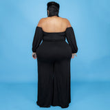 Plus Size Sexy Tube Top Solid Color Jumpsuit Wide Leg Pants