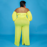 Plus Size Sexy Tube Top Solid Color Jumpsuit Wide Leg Pants
