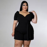 Plus Size Women Clothing Casual Sexy Solid Color Belt  Jumpsuit