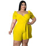 Plus Size Women Clothing Casual Sexy Solid Color Belt  Jumpsuit