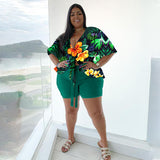 Plus Size Spring Autumn Women Clothing  Two-Piece Suit Printing Casual T-shirt Shorts Set