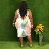 Plus Size Mid-Dress Sleeveless Tie-Dye Printed Loose Waist Dress Classic Urban Casual