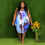 Plus Size Mid-Dress Sleeveless Tie-Dye Printed Loose Waist Dress Classic Urban Casual