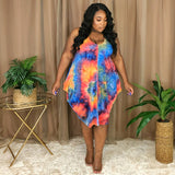 Plus Size Mid-Dress Sleeveless Tie-Dye Printed Loose Waist Dress Classic Urban Casual